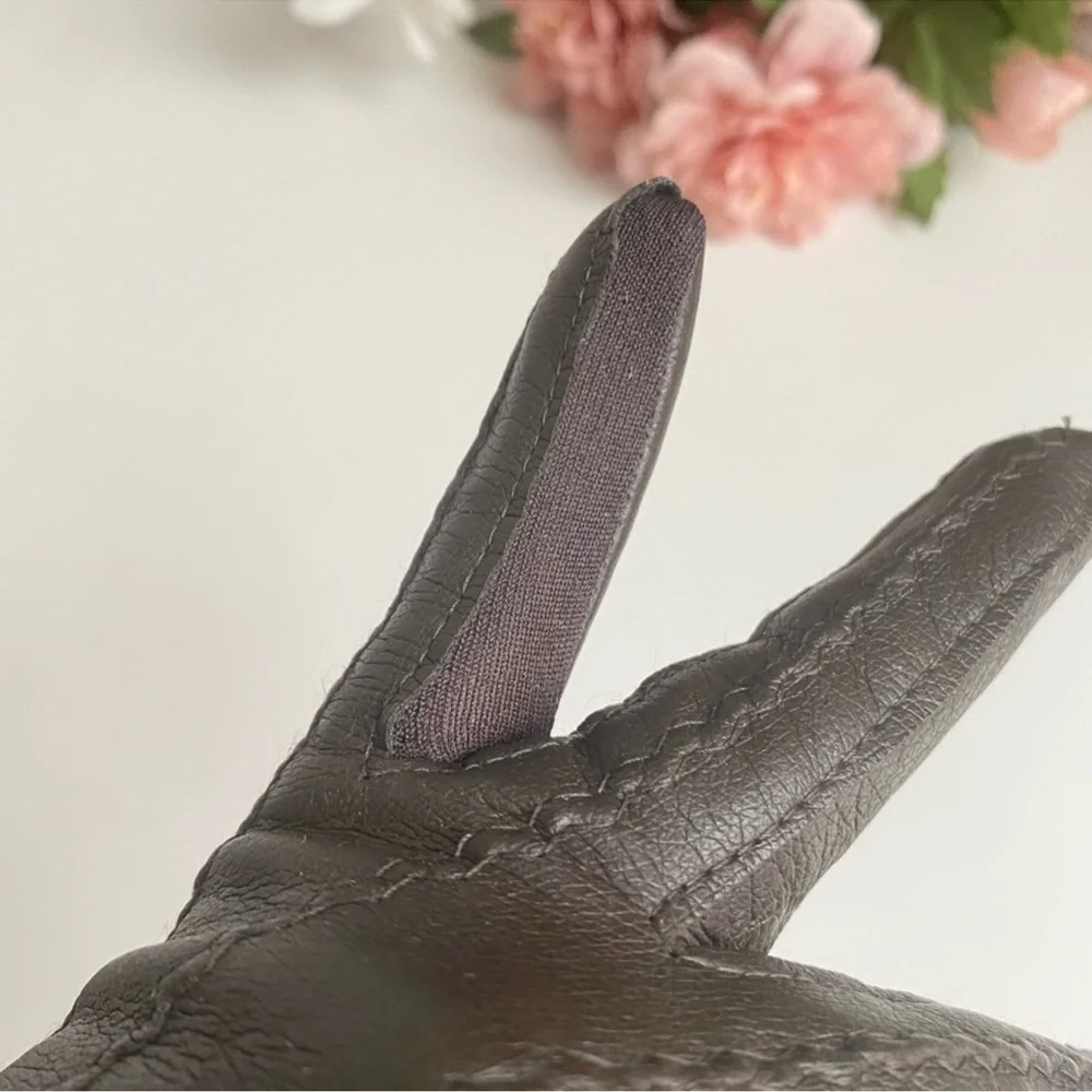 Vintage Brown Nylon Rabbit Fur Lined Gloves